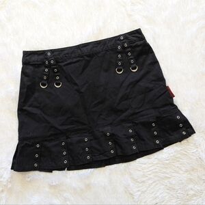 Y2K Vintage Tripp NYC Black Grommet Belt Loop Pleated Goth Mini Skirt Size Small